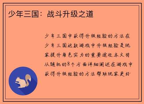 少年三国：战斗升级之道